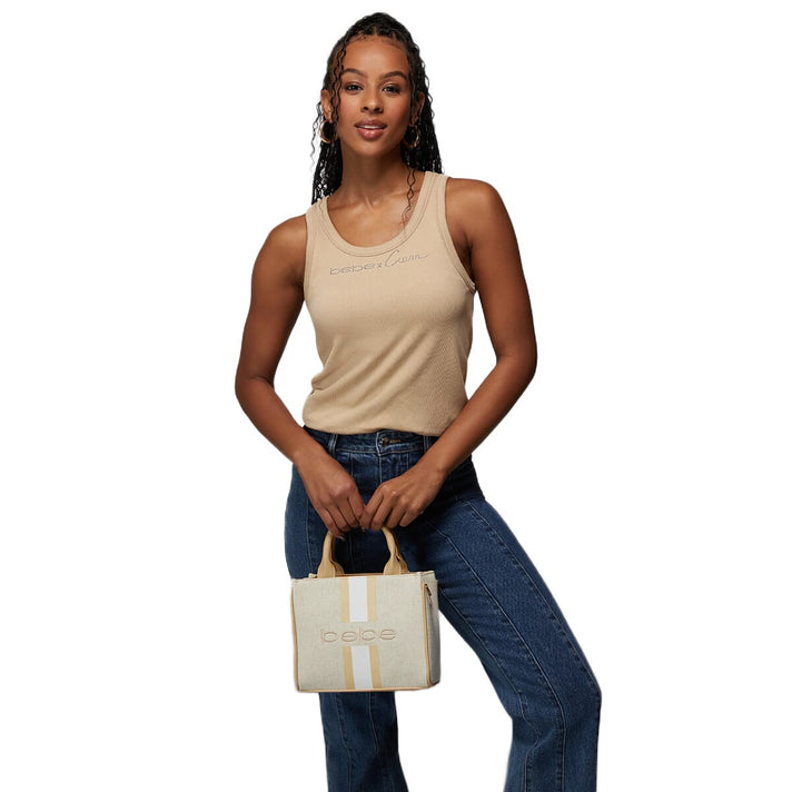 BEBE Vegan Leather Mini Canvas Satchel - Almond 8235084 2