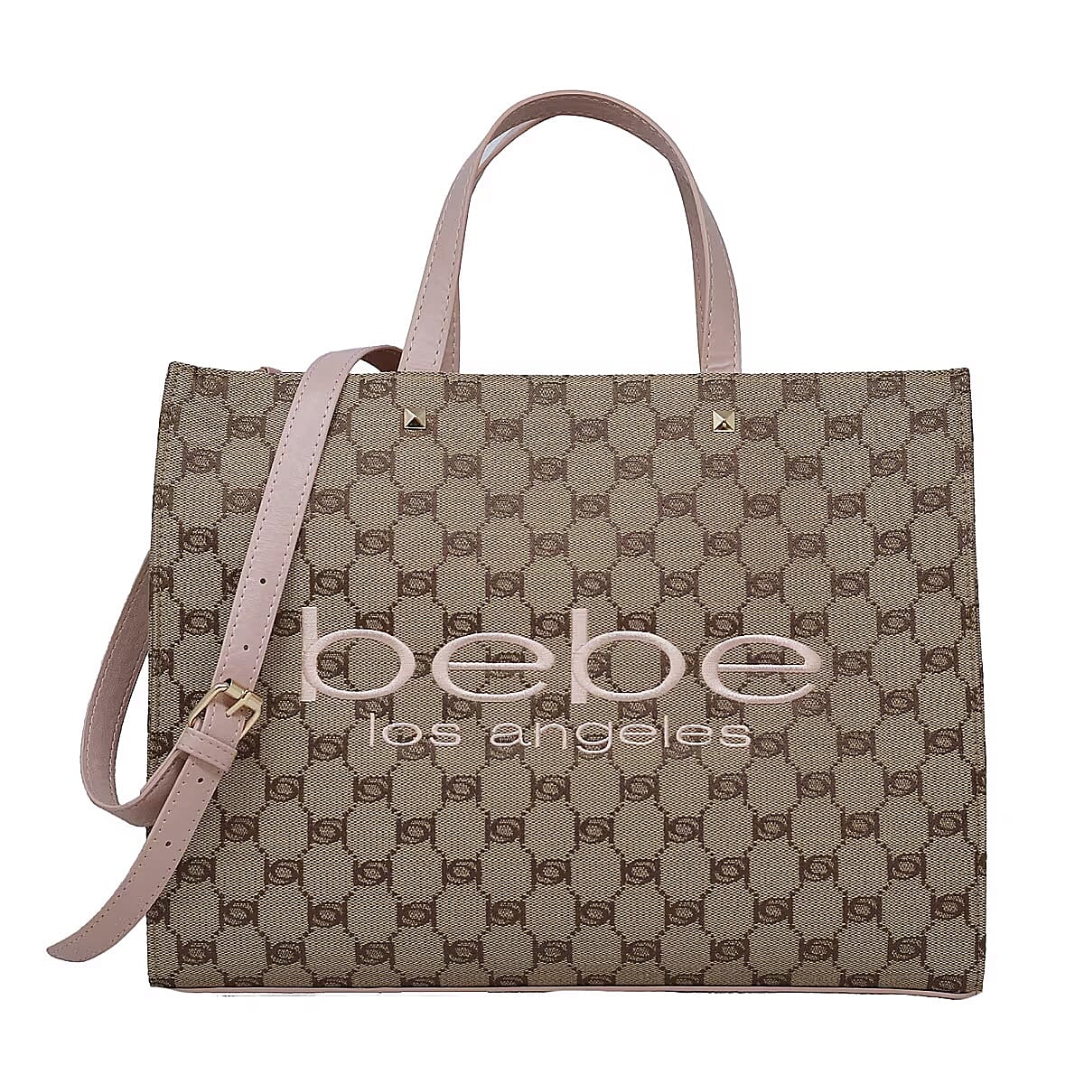 The Designer Closeout -BEBE Luxe Everyday Jacquard Tote with Iconic Bebe Logo Pattern - Blush 8234572 0