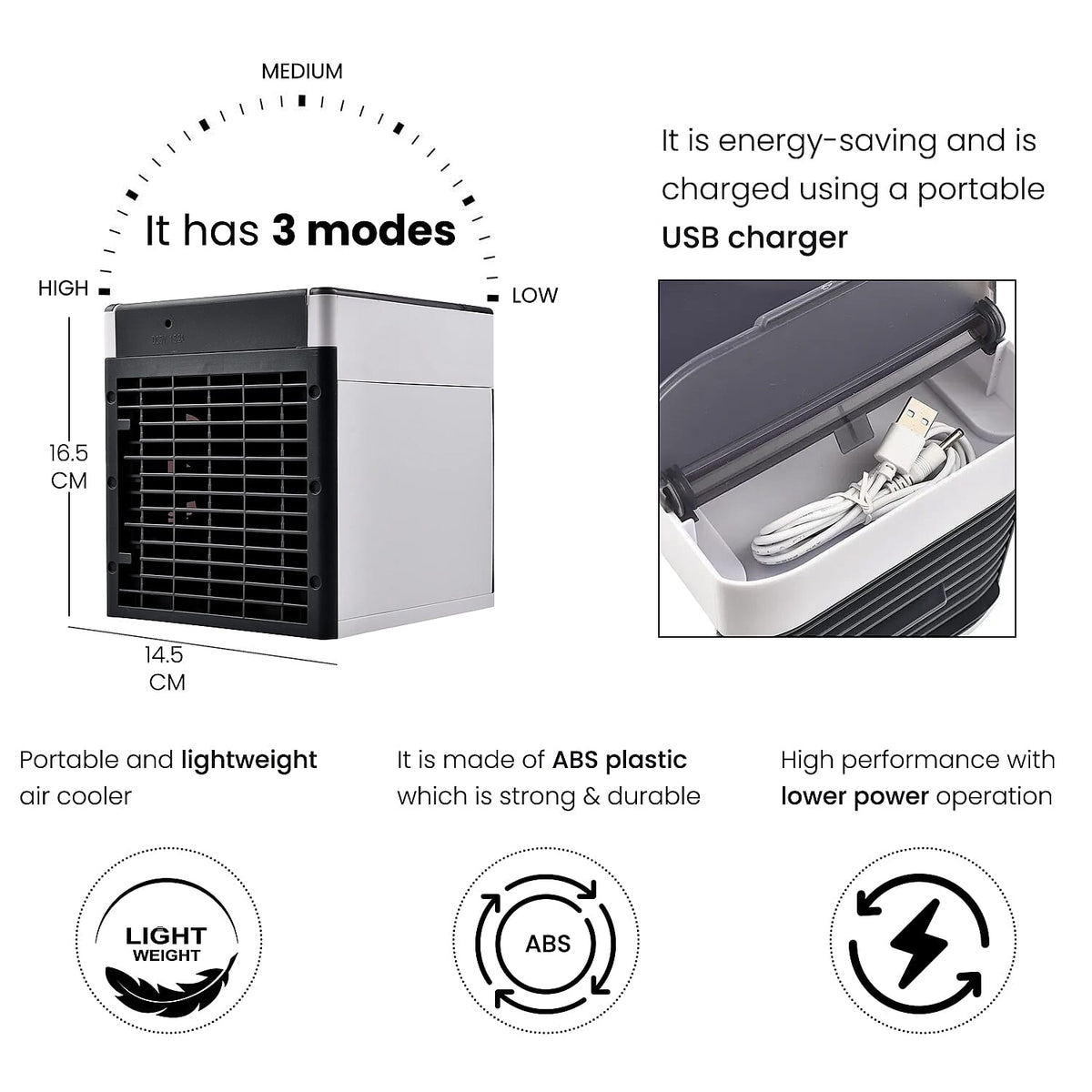 BESTSELLER- Mini Portable Air Cooler- Fan- Humidifier with 3 Speed Settings - White &amp; Black 7312357 5