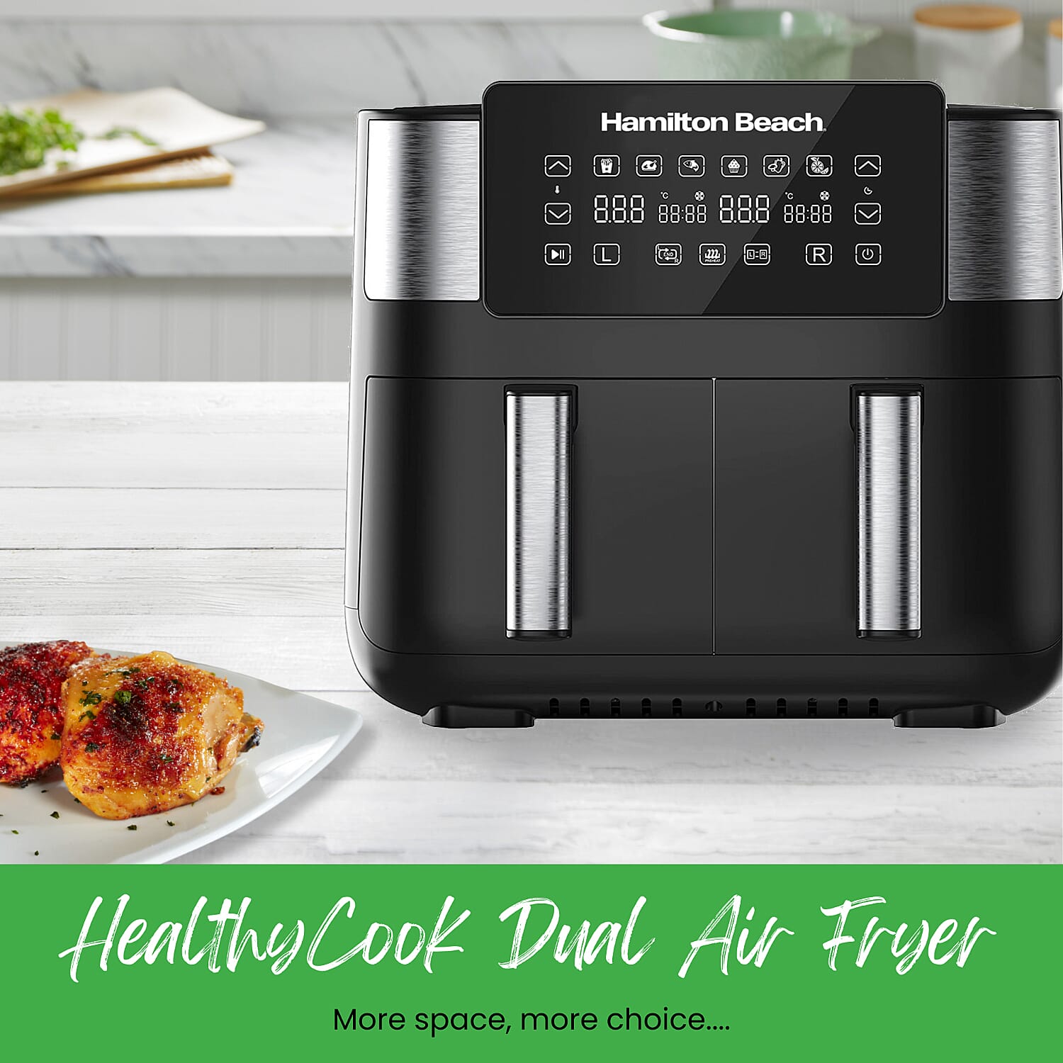 Dual Door Air Fryer - 6 Pre Sets - Sync Temp Baskets - 200c Temp - Easy Clean 7551446 3