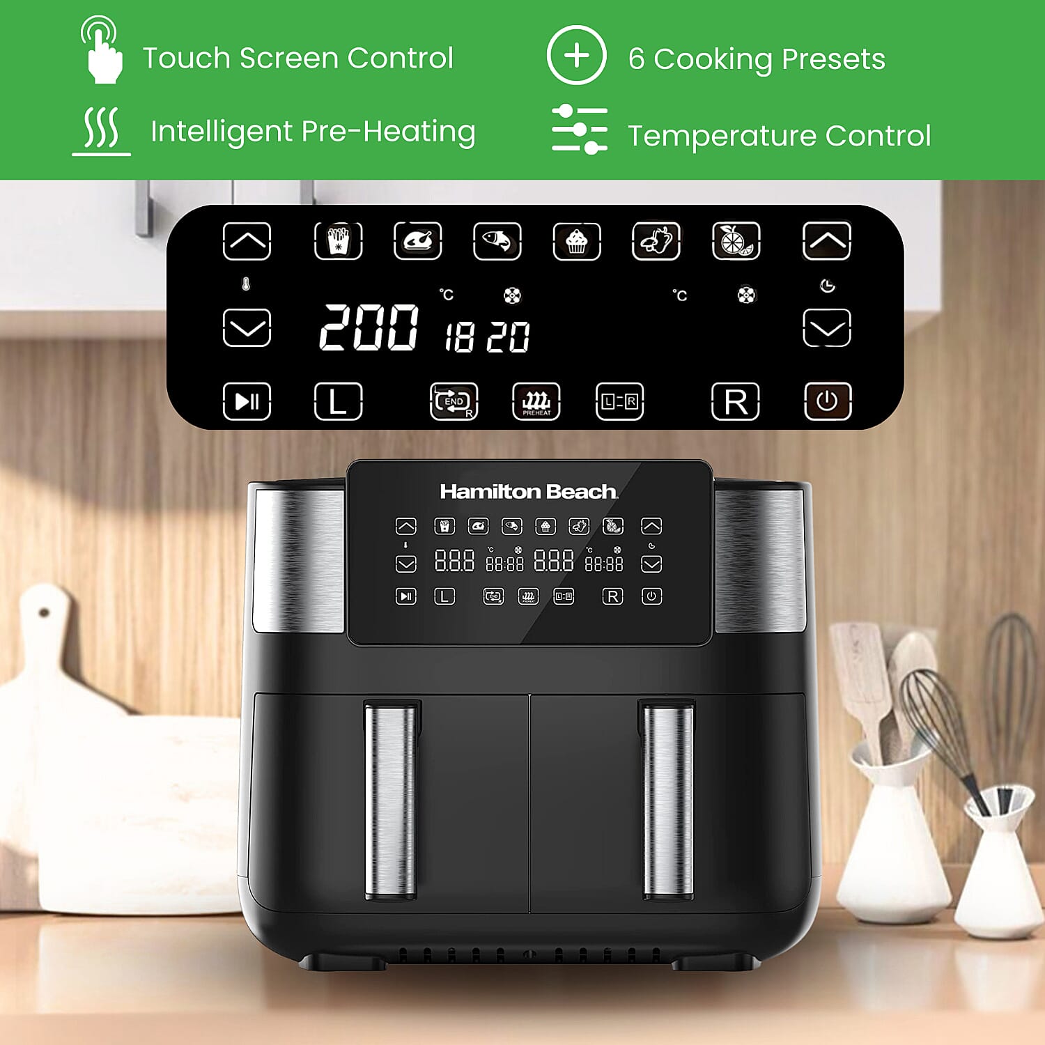 Dual Door Air Fryer - 6 Pre Sets - Sync Temp Baskets - 200c Temp - Easy Clean 7551446 5