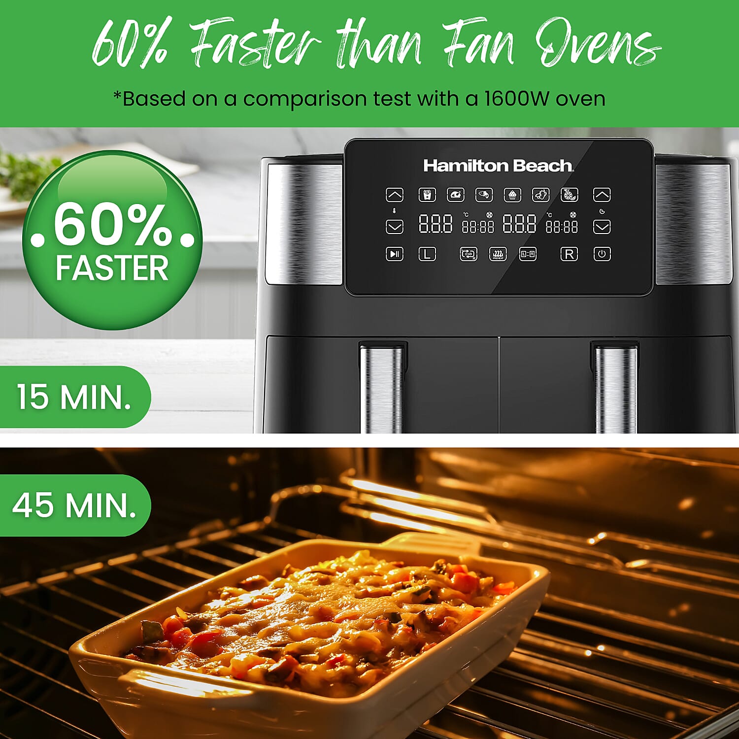 Dual Door Air Fryer - 6 Pre Sets - Sync Temp Baskets - 200c Temp - Easy Clean 7551446 6