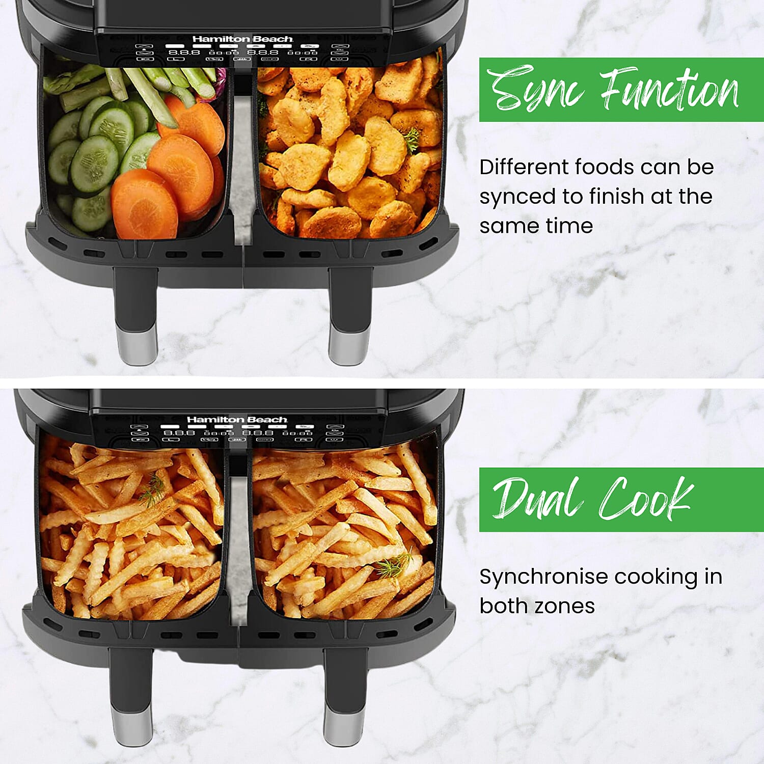 Dual Door Air Fryer - 6 Pre Sets - Sync Temp Baskets - 200c Temp - Easy Clean 7551446 7