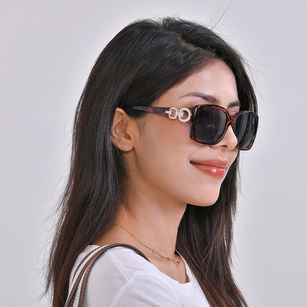 Leopard Pattern Tote Bag with Sunglasses - Pink