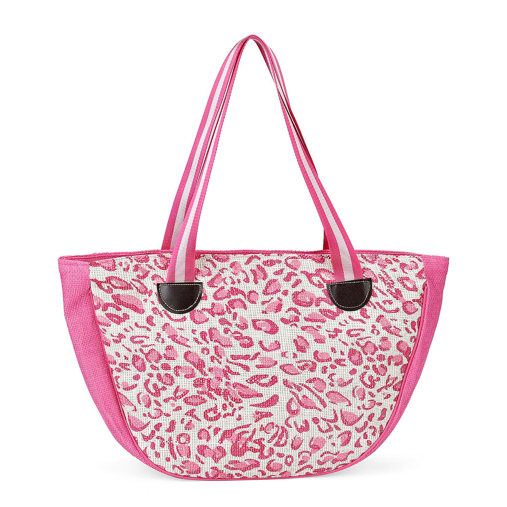 Leopard Pattern Tote Bag with Sunglasses - Pink