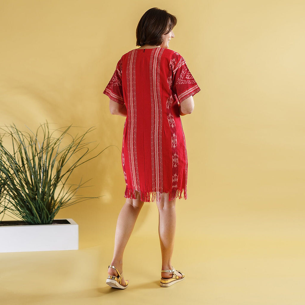 Bali Collection - 100% Cotton Casual Dress (Size L) - Red