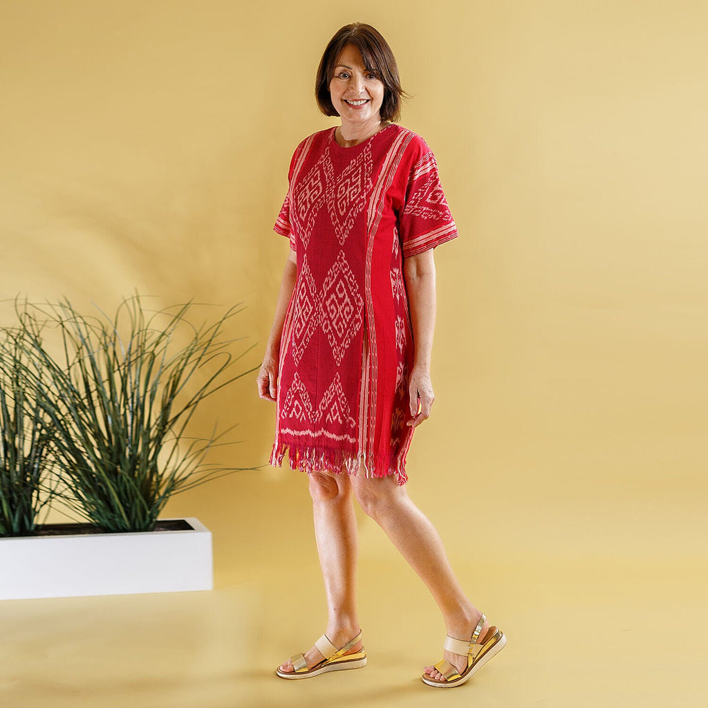 Bali Collection - 100% Cotton Casual Dress (Size L) - Red
