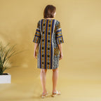 Bali Collection - 100% Cotton Casual Dress (Size M) - Blue and Yellow