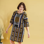 Bali Collection - 100% Cotton Casual Dress (Size M) - Blue and Yellow
