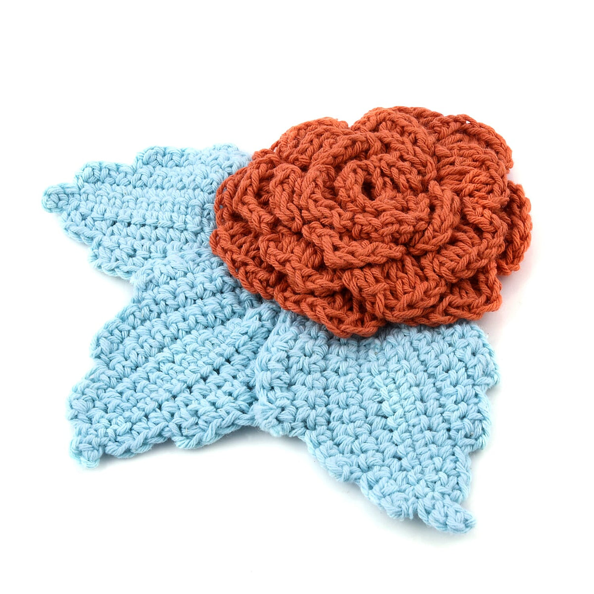 Bali Collection - 100% Cotton Hand Floral and Leaves Pattern Crochet Brooch- light blue and Orange 6280246 1