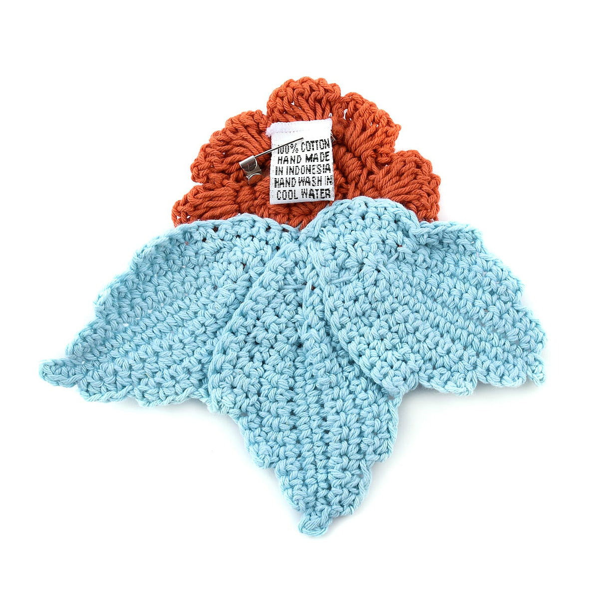 Bali Collection - 100% Cotton Hand Floral and Leaves Pattern Crochet Brooch- light blue and Orange 6280246 2