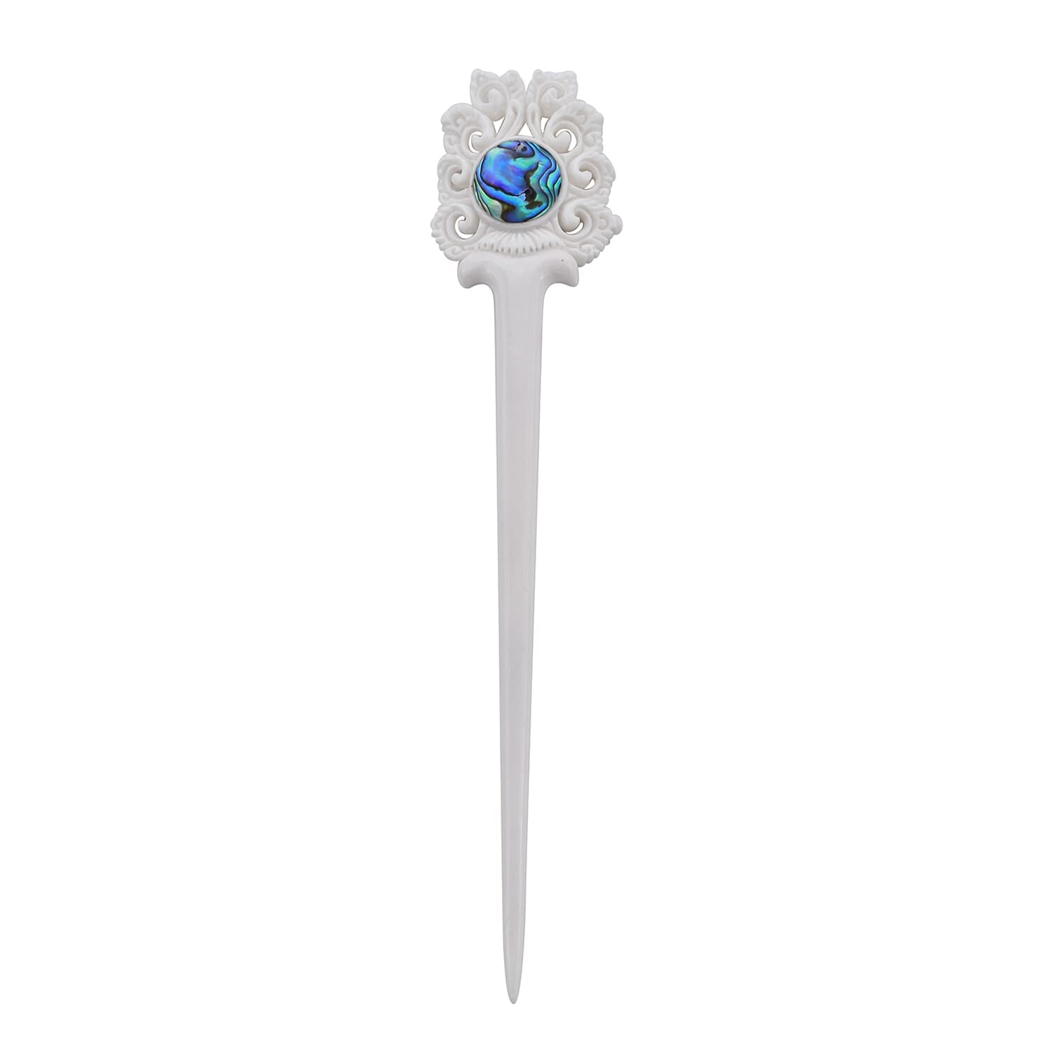 Bali Collection - Craved Bone Craft Hair Bun Holder - White and Blue 3708793 0