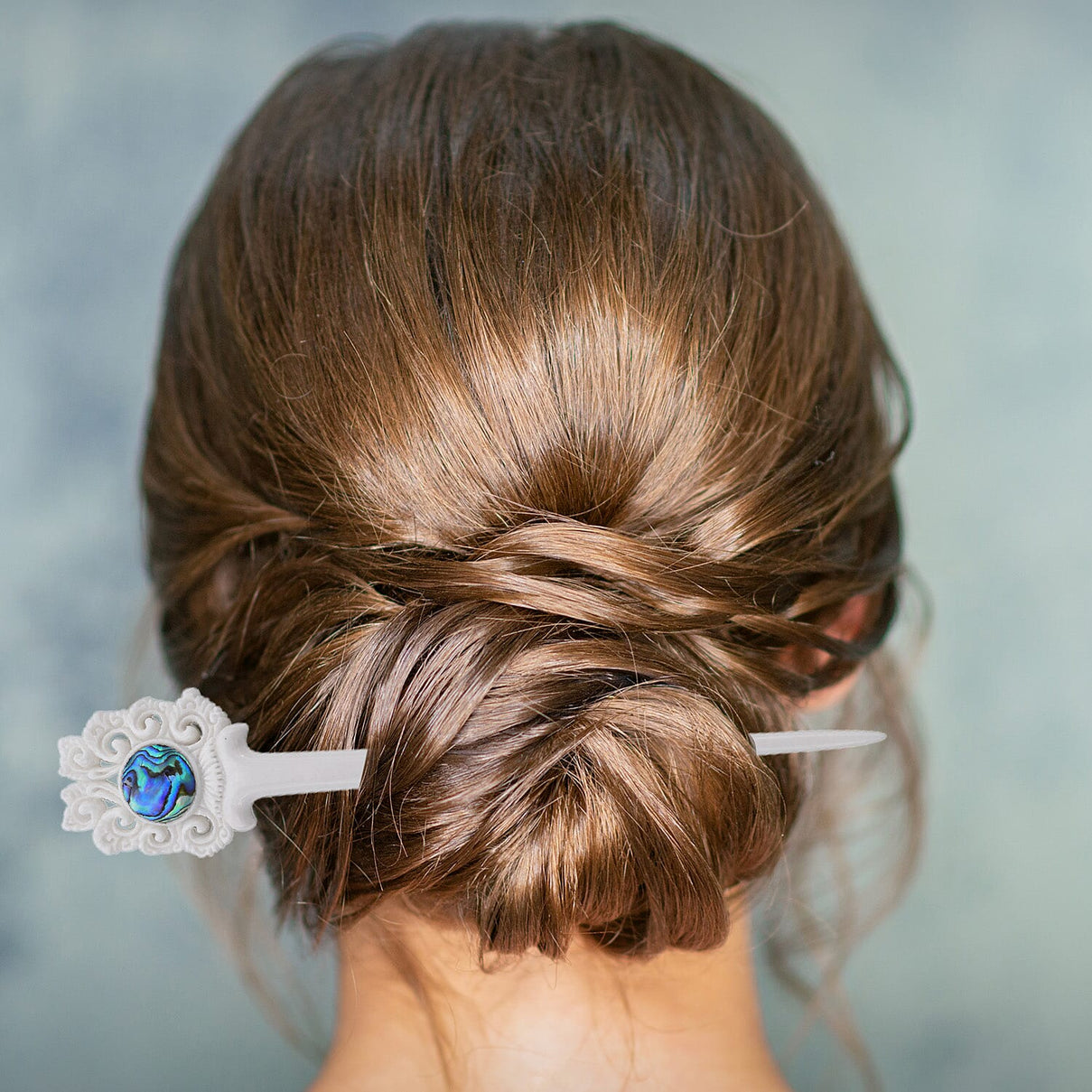 Bali Collection - Craved Bone Craft Hair Bun Holder - White and Blue 3708793 1