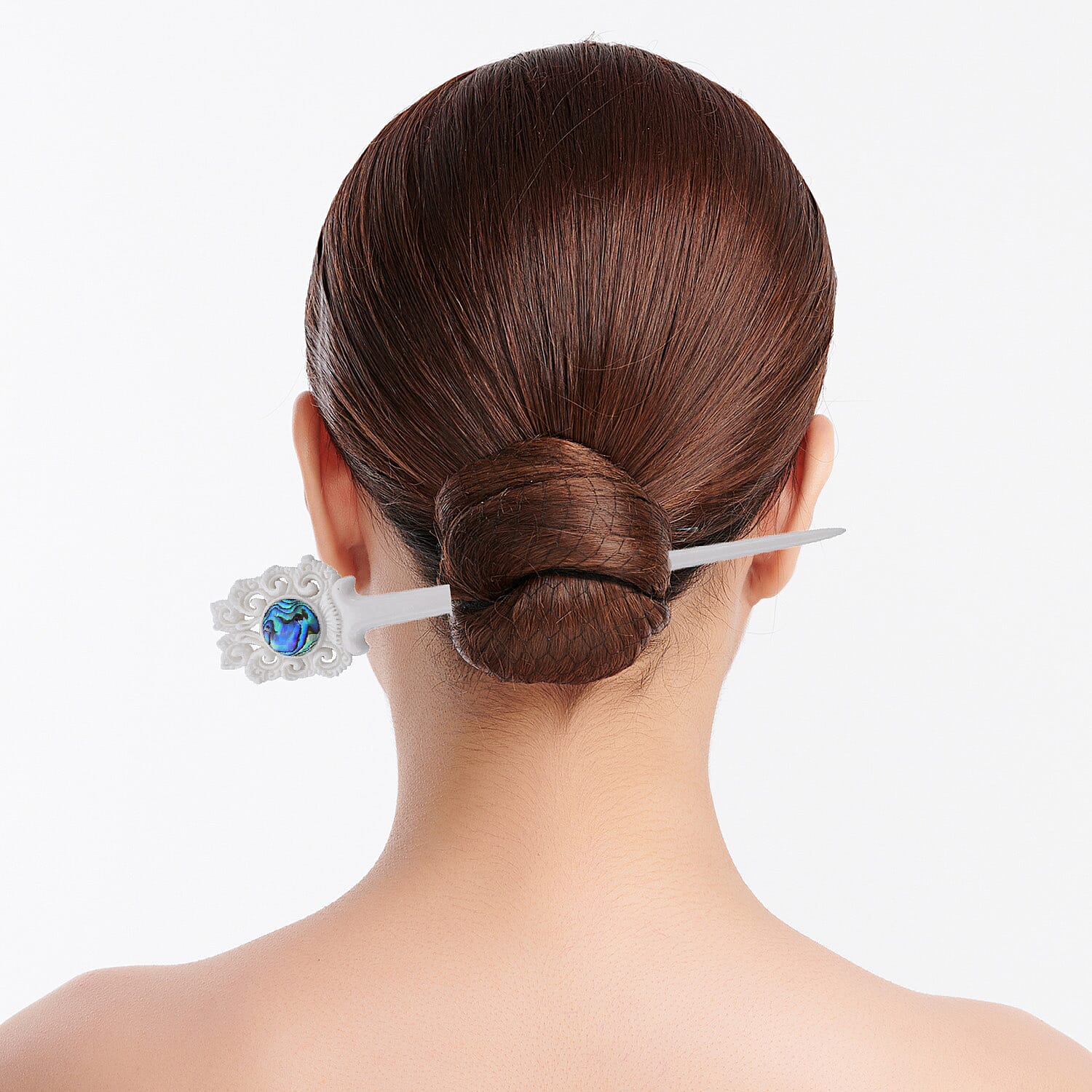 Bali Collection - Craved Bone Craft Hair Bun Holder - White and Blue 3708793 2