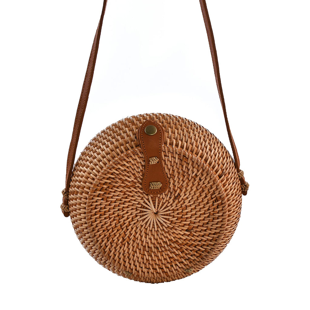 Bali Collection - Handcrafted Rattan Shoulder Bag with Strap (Size:24x24x11Cm) - Brown