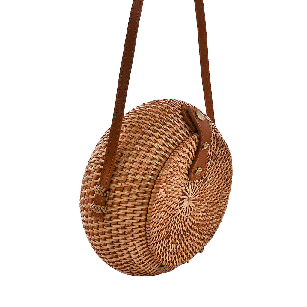 Bali Collection - Handcrafted Rattan Shoulder Bag with Strap (Size:24x24x11Cm) - Brown