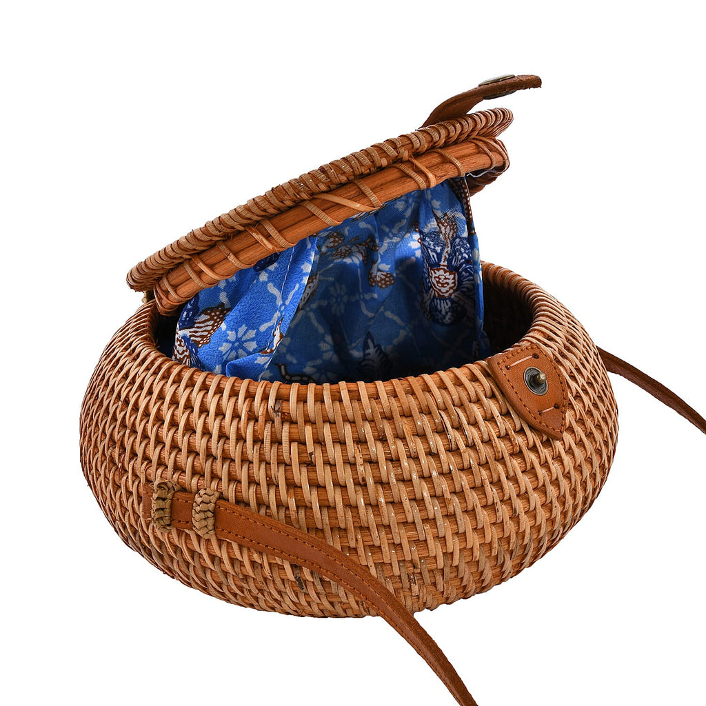 Bali Collection - Handcrafted Rattan Shoulder Bag with Strap (Size:24x24x11Cm) - Brown