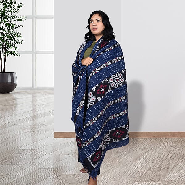 Bali Collection - Handmade Tenun Throw Blanket in Animal Motif - Navy and Red 6093492 0