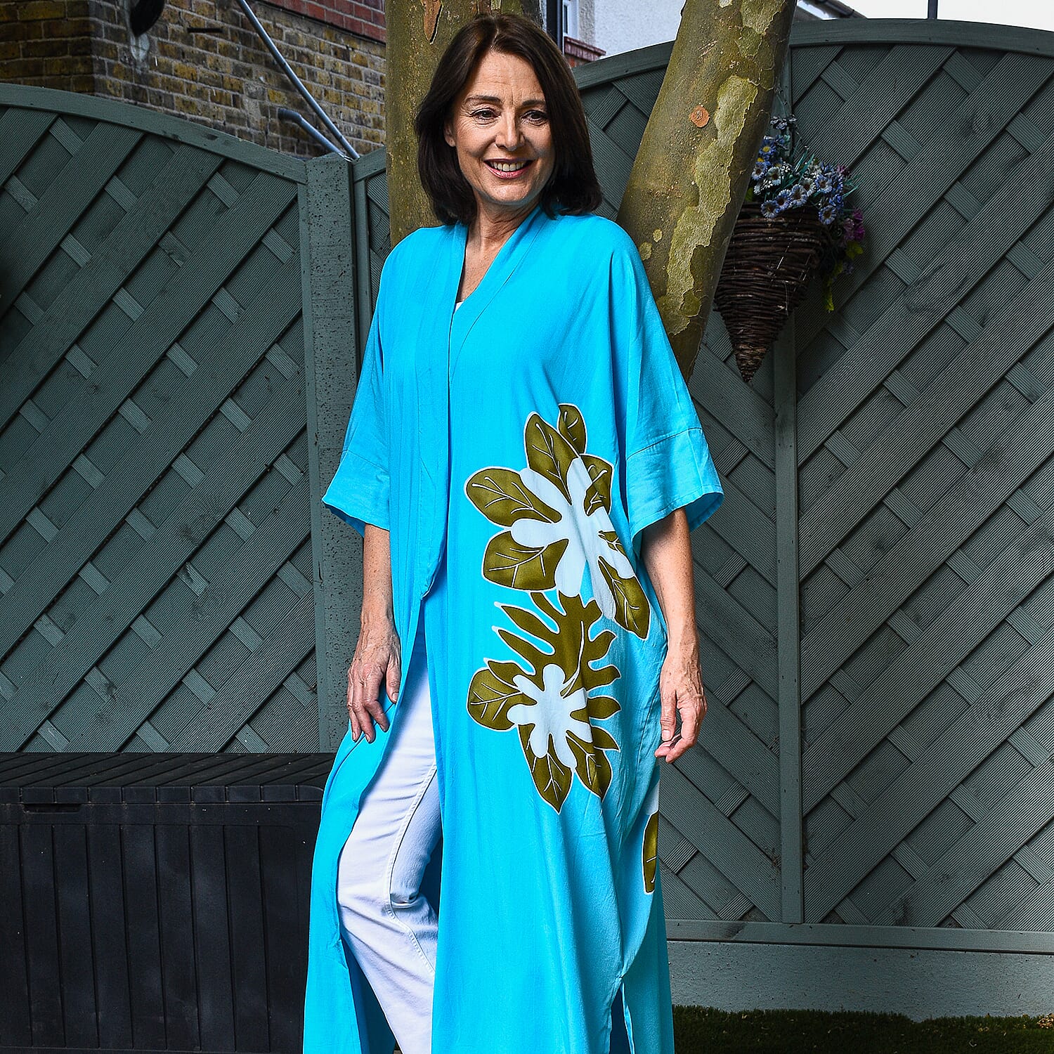 Bali Collection - Handpainted Floral Pattern Kimono (One Size) - Turquoise 8892230 4