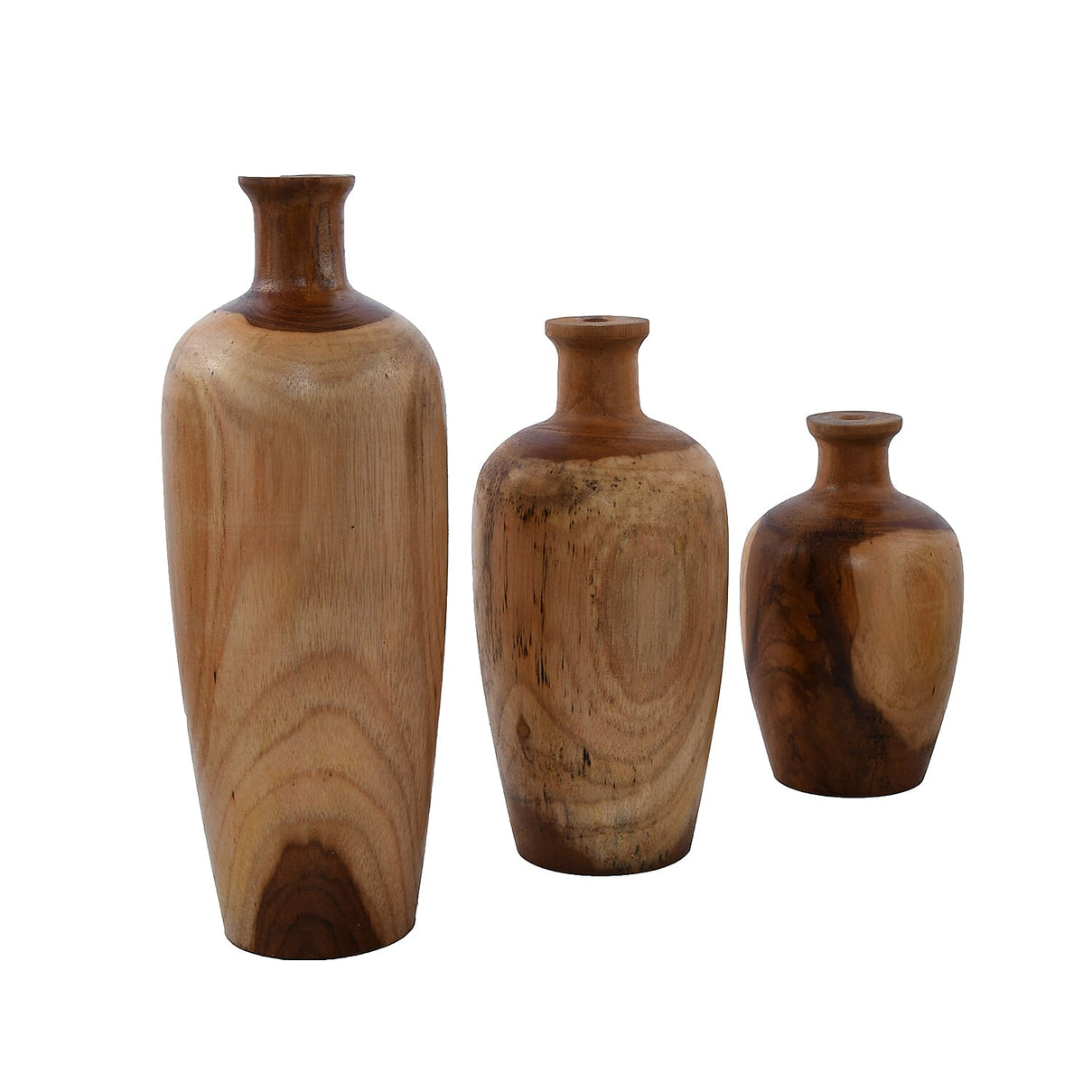 Bali Collection Set of 3 - Home Decorative Handcrafted Teak Wood Vase with Dried Flowers - Brown 4026708 3