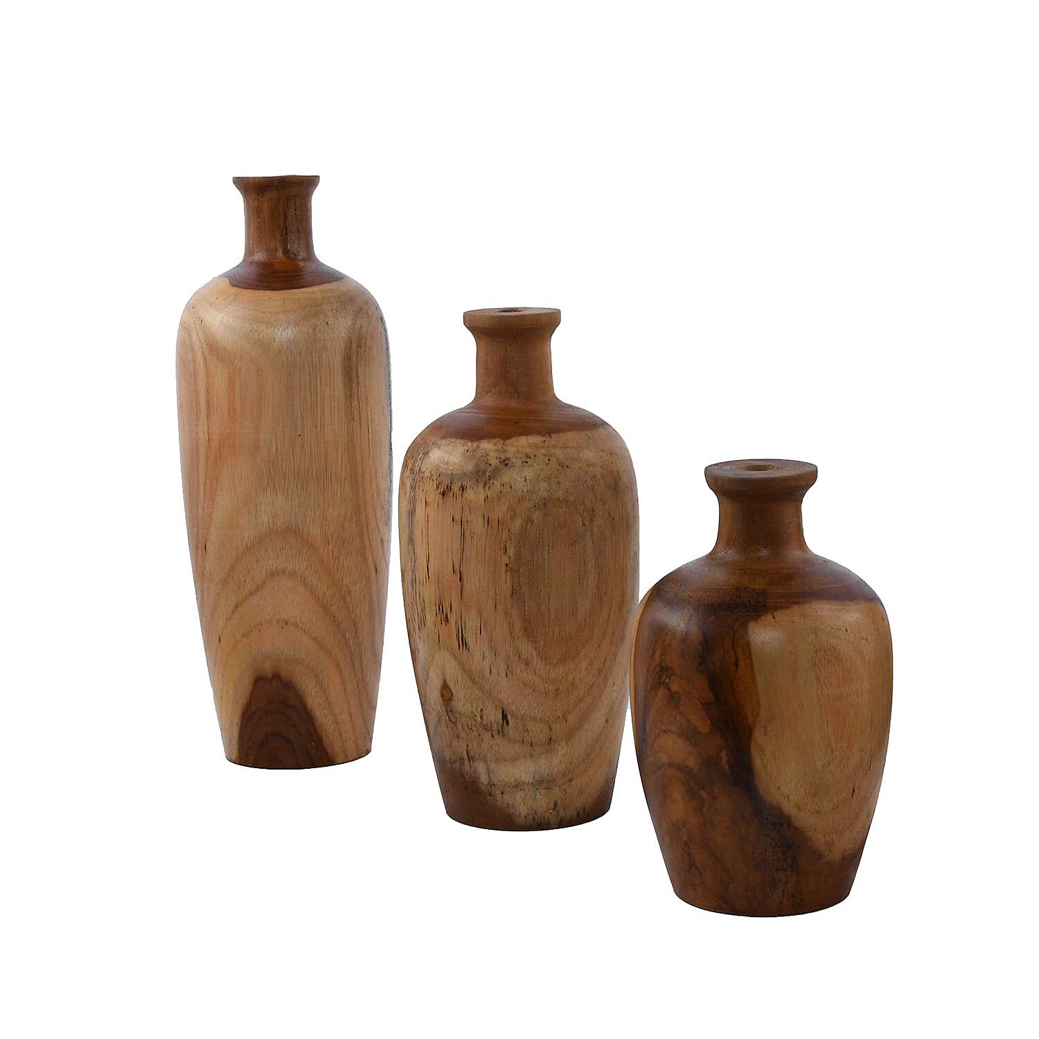 Bali Collection Set of 3 - Home Decorative Handcrafted Teak Wood Vase with Dried Flowers - Brown 4026708 4