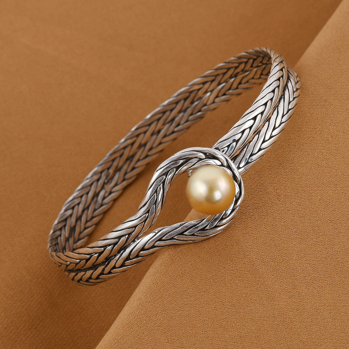 Bali Legacy Collection - Golden South Sea Pearl Bangle in Sterling Silver, Silver Wt. 22.50 Gms 6512400 1
