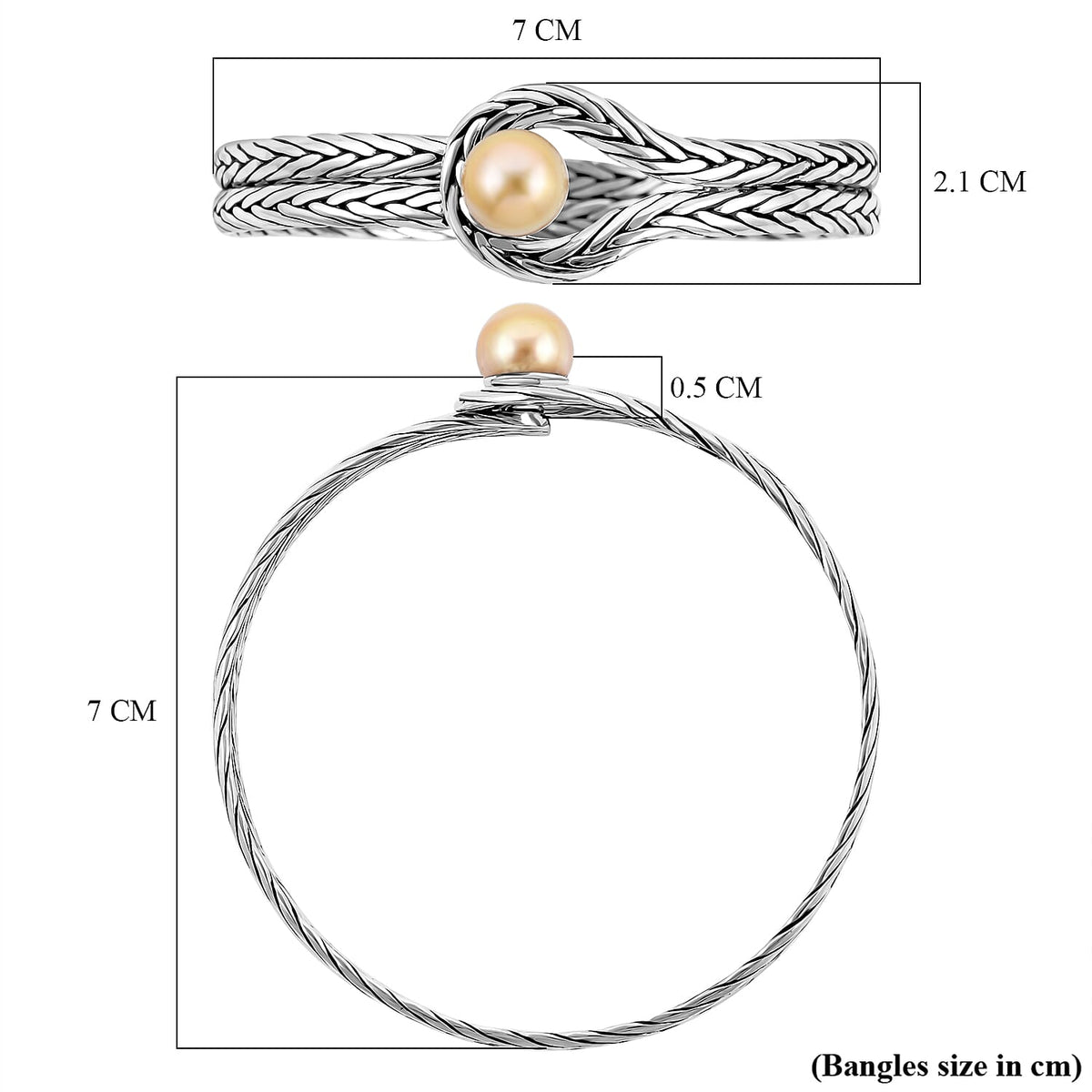 Bali Legacy Collection - Golden South Sea Pearl Bangle in Sterling Silver, Silver Wt. 22.50 Gms 6512400 5