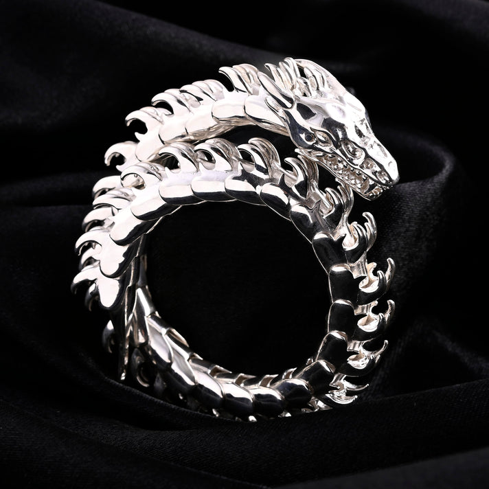 Bali Legacy - Sterling Silver Handmade Dragon Bracelet (Size 8) with Dragon Head Clasp, Silver Wt. 61.70 Gms. 8280044 2