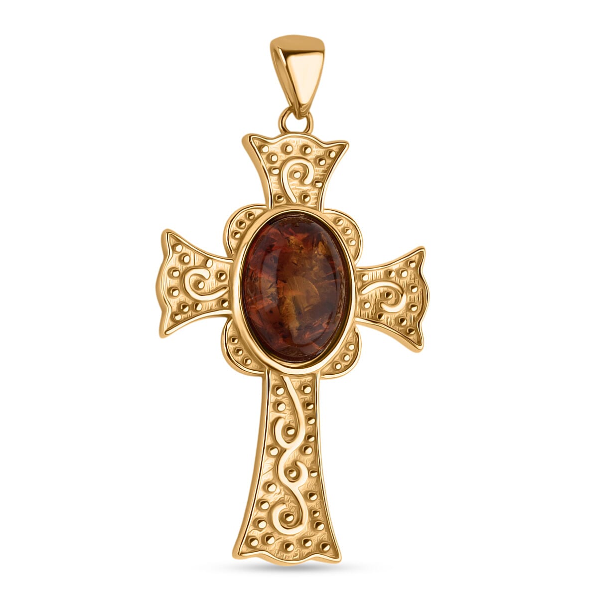 Baltic Amber Cross Pendant in Gold Overlay Sterling Silver 5.00 Ct,  Silver Wt. 7.00 Gms. 8061957 0
