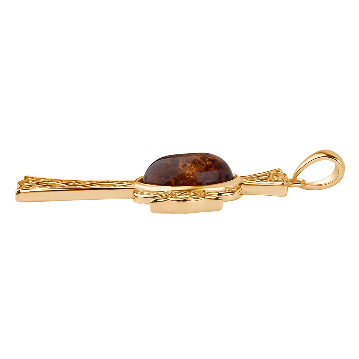 Baltic Amber Cross Pendant in Gold Overlay Sterling Silver 5.00 Ct,  Silver Wt. 7.00 Gms. 8061957 3