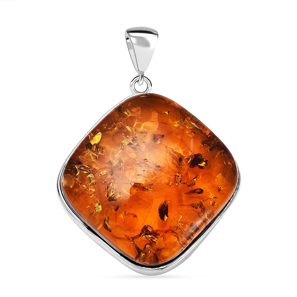 Baltic Amber Cushion Solitaire Pendant in Sterling Silver, Silver Wt. 9.70 Gms 7672933 0