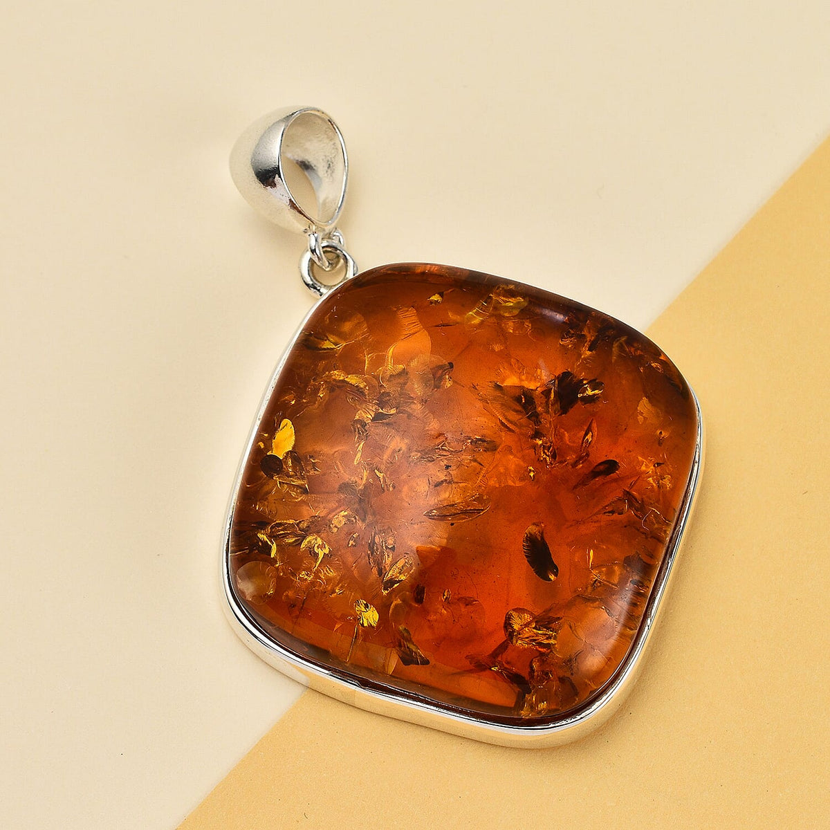Baltic Amber Cushion Solitaire Pendant in Sterling Silver, Silver Wt. 9.70 Gms 7672933 1