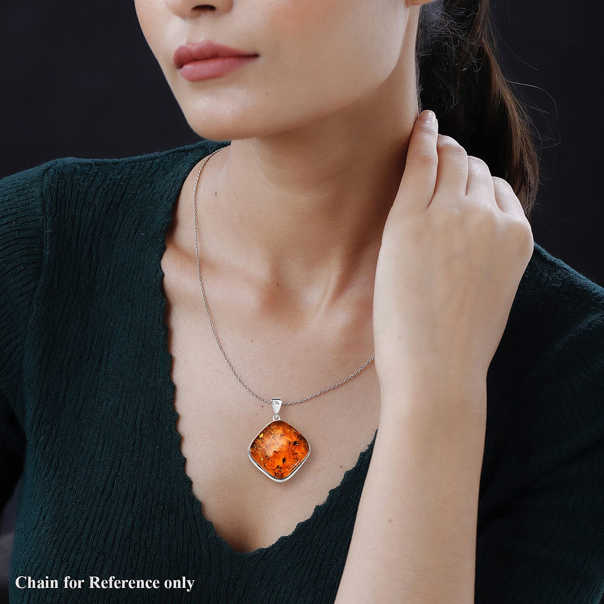 Baltic Amber Cushion Solitaire Pendant in Sterling Silver, Silver Wt. 9.70 Gms 7672933 2