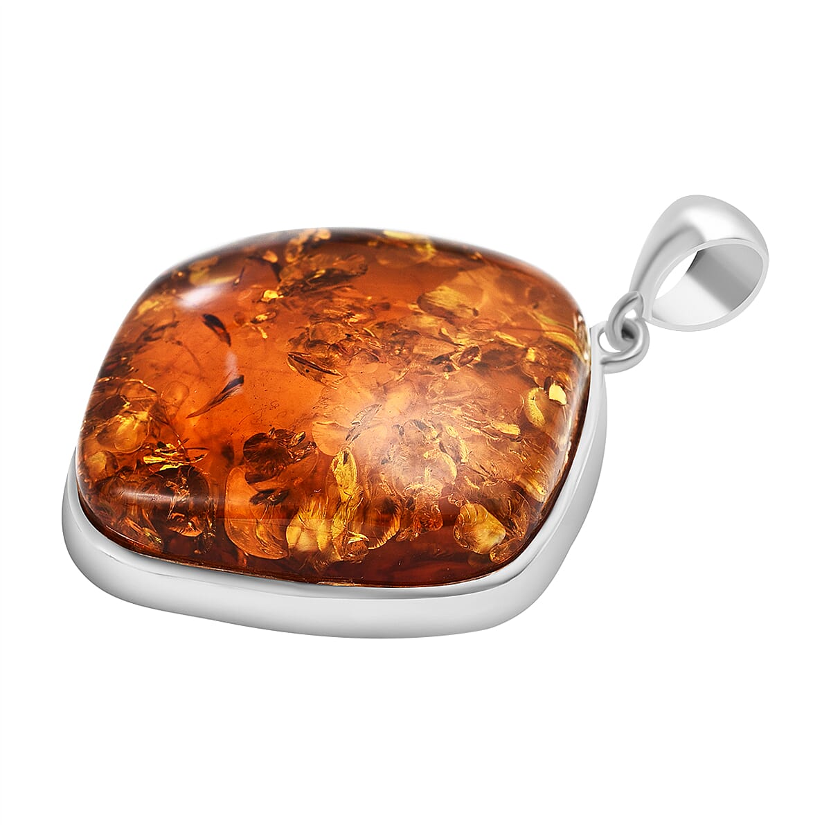 Baltic Amber Cushion Solitaire Pendant in Sterling Silver, Silver Wt. 9.70 Gms 7672933 3