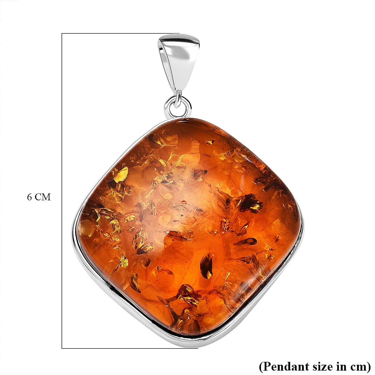 Baltic Amber Cushion Solitaire Pendant in Sterling Silver, Silver Wt. 9.70 Gms 7672933 4