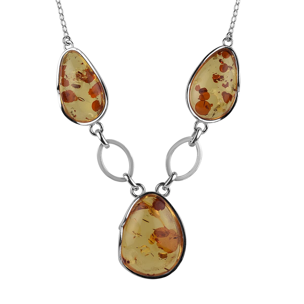 Baltic Amber Necklace (Size 20) in Rhodium Overlay Sterling Silver 17.50 Ct, Silver Wt. 17.00 Gms 7542163 0