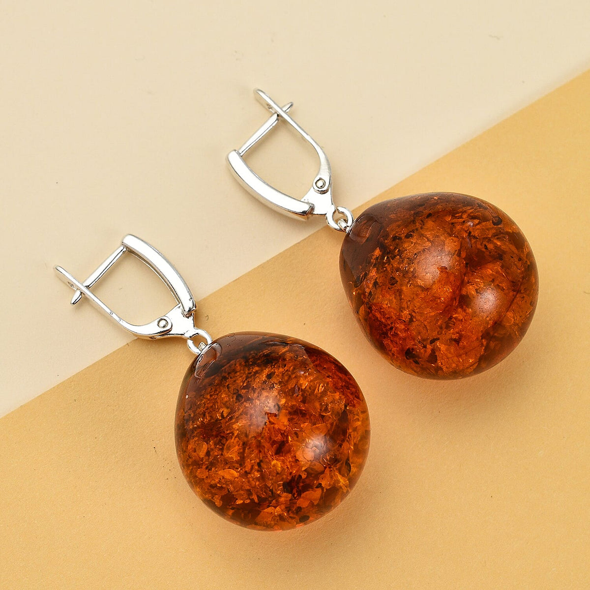 Tucson Special - Natural Baltic Amber Solitaire Drop Earrings in Sterling Silver 7673153 1