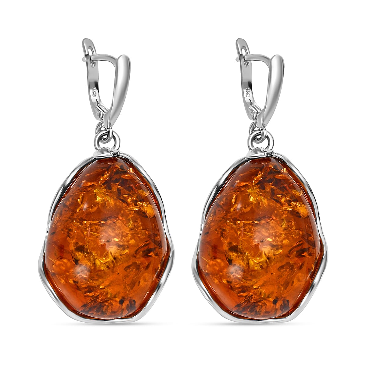 Baltic Amber Solitaire Earrings in Sterling Silver, Silver Wt 7.00 GM 7673156 0