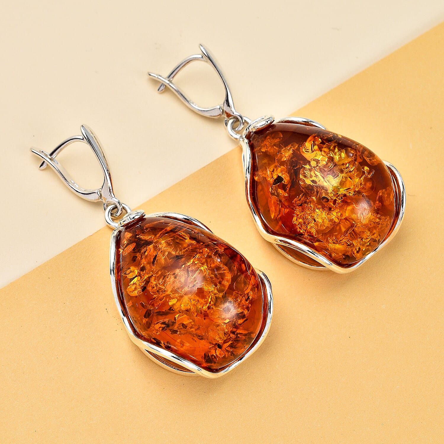 Baltic Amber Solitaire Earrings in Sterling Silver, Silver Wt 7.00 GM 7673156 2