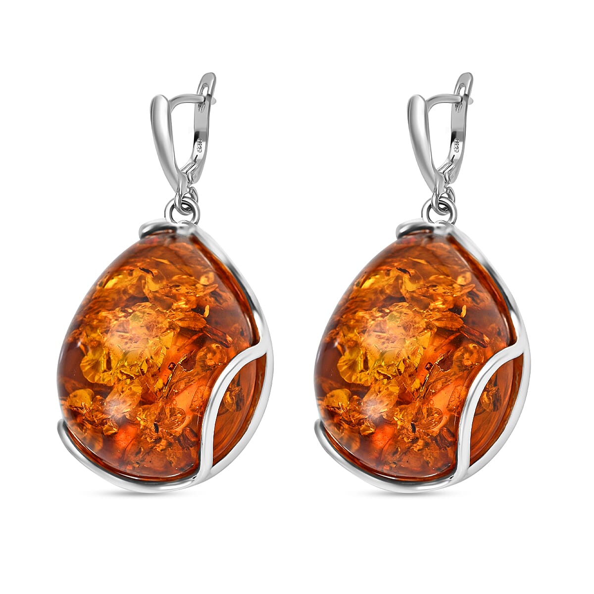 Baltic Amber Solitaire Earrings in Sterling Silver, Silver Wt 7.00 GM 7673156 3