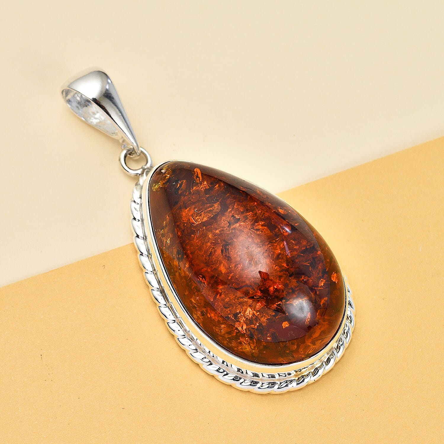 Tucson Special - Baltic Amber Solitaire Pendant in Sterling Silver, Silver Wt. 10.82 Gms 7672831 1