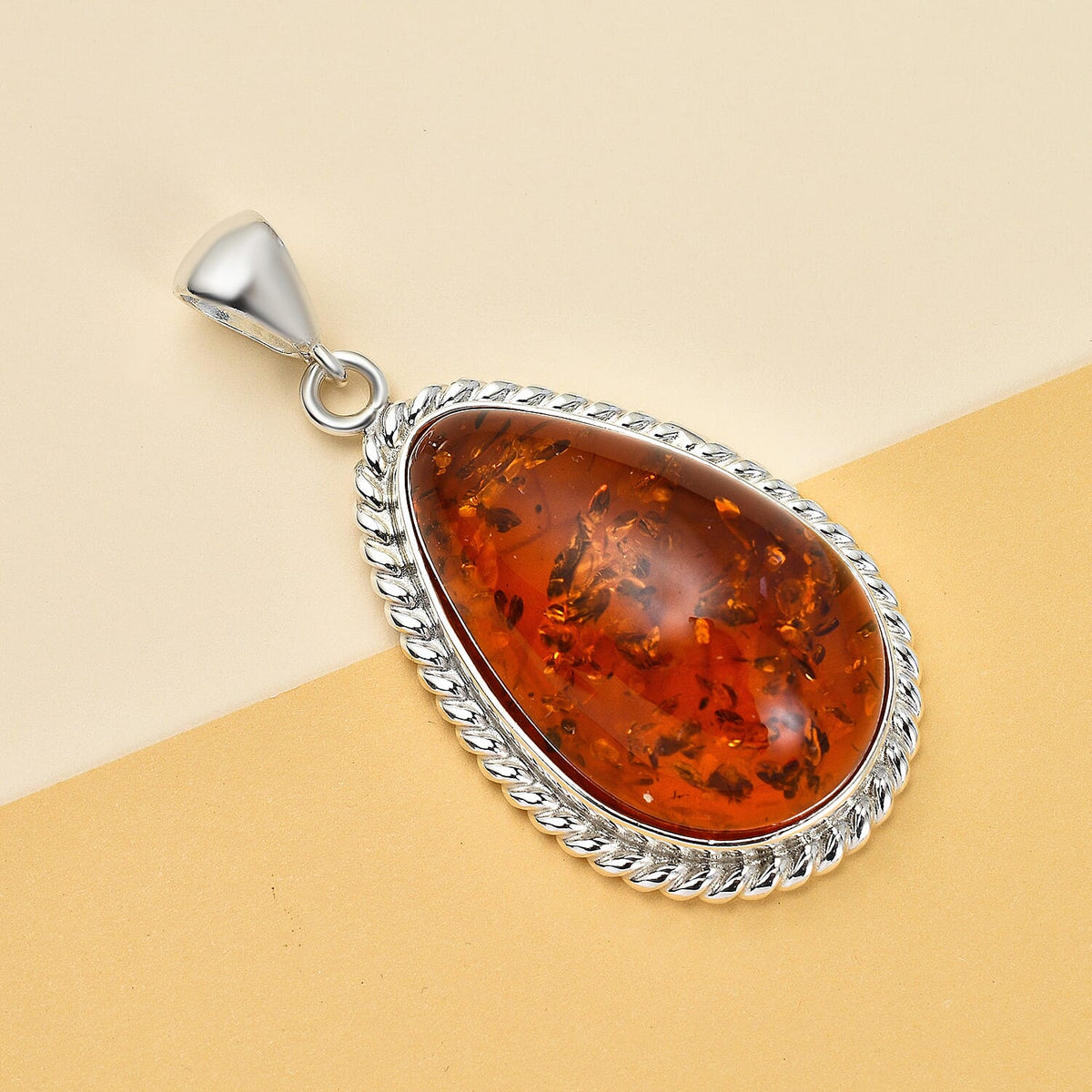 Tucson Special - Baltic Amber Solitaire Pendant in Sterling Silver, Silver Wt. 14.00 Gms 7673009 1
