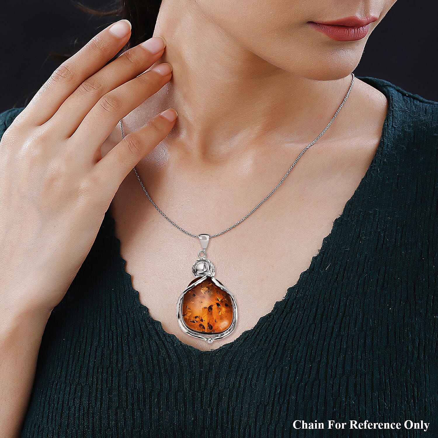Baltic Amber Solitaire Pendant in Sterling Silver, Silver Wt. 17.83 Gms 7672880 1