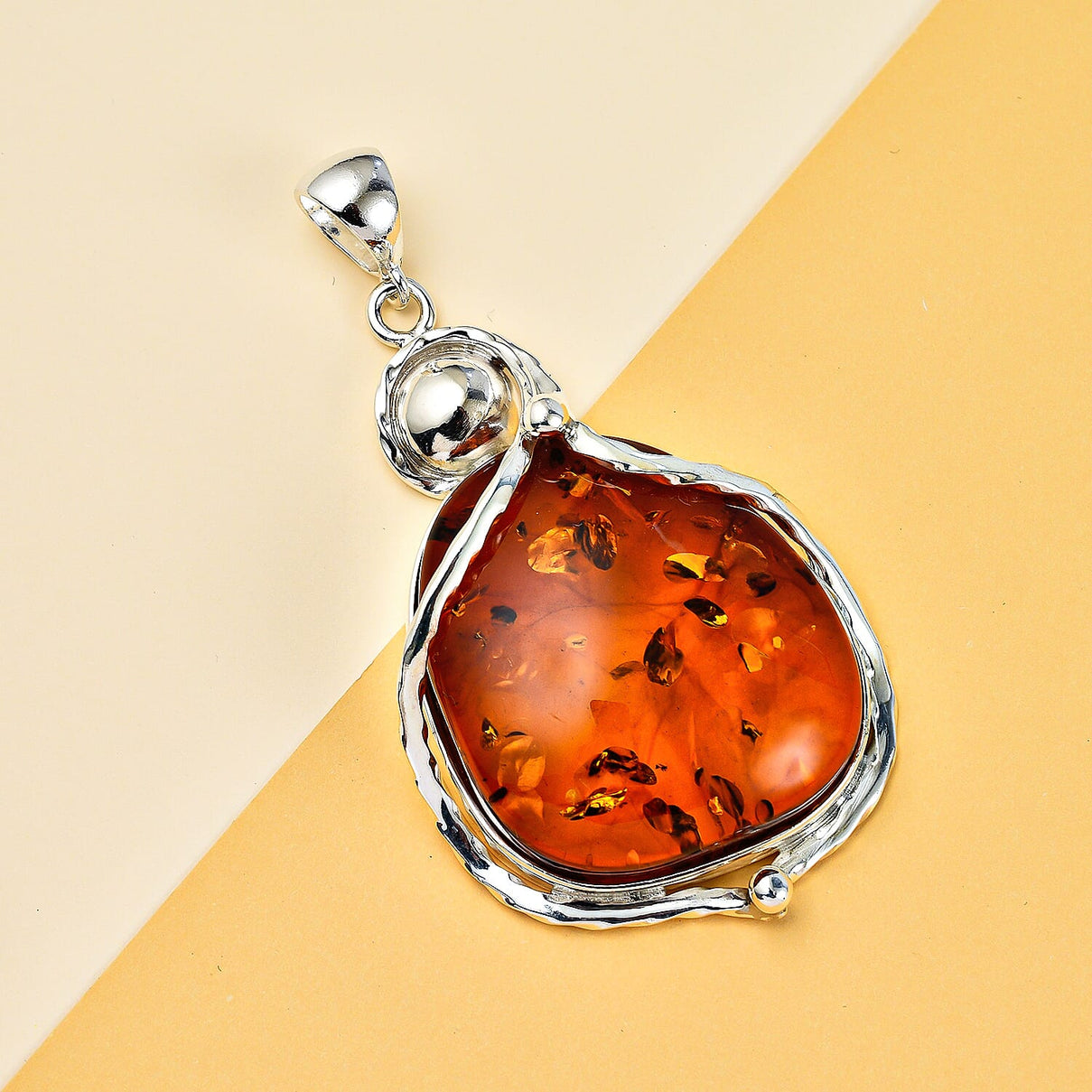 Baltic Amber Solitaire Pendant in Sterling Silver, Silver Wt. 17.83 Gms 7672880 2