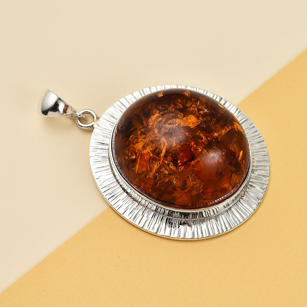 Baltic Amber Solitaire Pendant in Sterling Silver, Silver Wt. 26.84 Gms