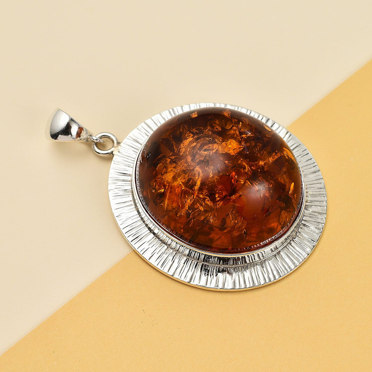 Baltic Amber Solitaire Pendant in Sterling Silver, Silver Wt. 26.84 Gms 7660915 1