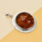 Baltic Amber Solitaire Pendant in Sterling Silver, Silver Wt. 26.84 Gms
