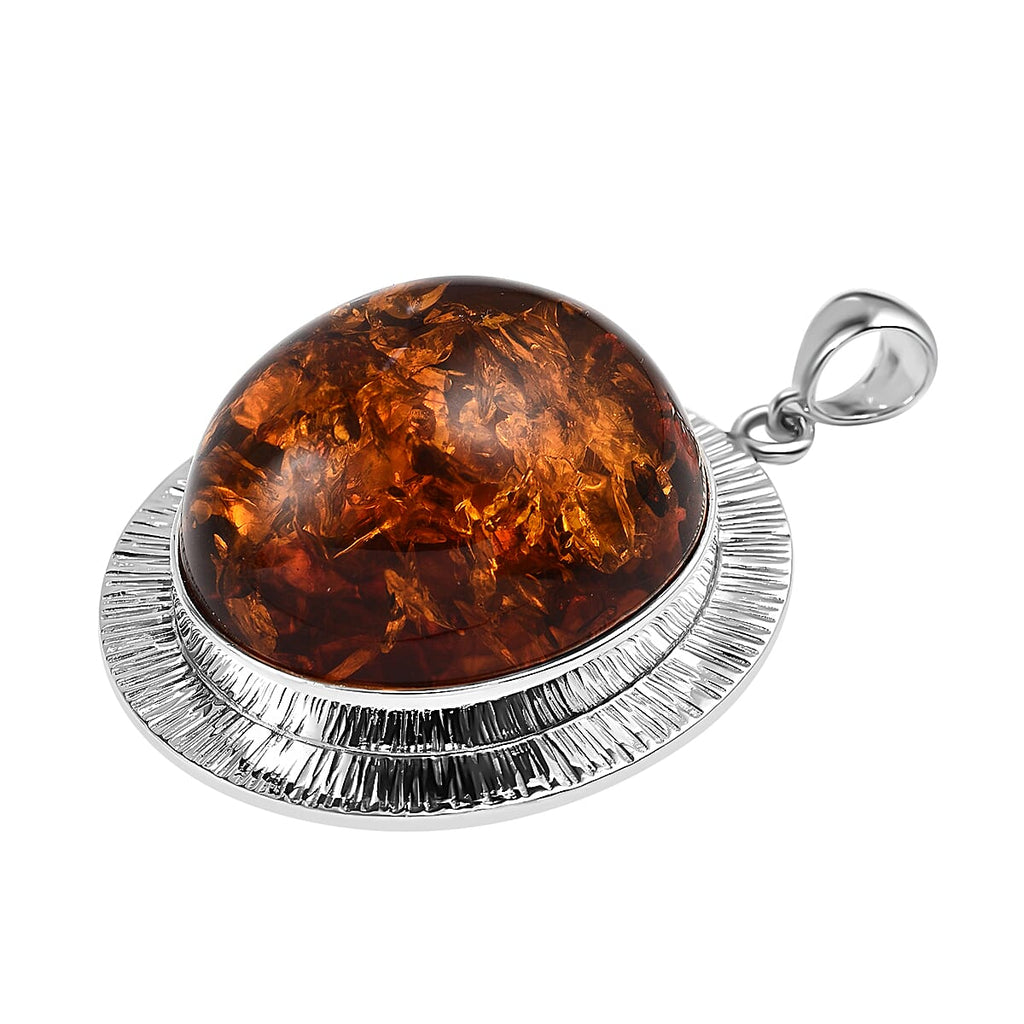 Baltic Amber Solitaire Pendant in Sterling Silver, Silver Wt. 26.84 Gms