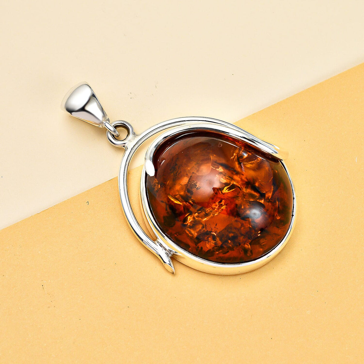 Tucson Special - Baltic Amber Solitaire Pendant in Sterling Silver, Silver Wt 7.60 GM 7672897 2