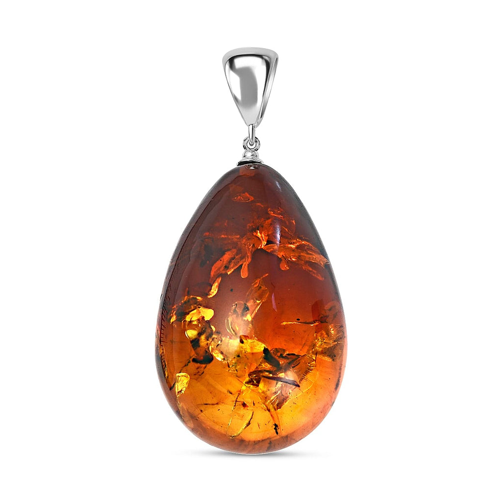 Baltic Amber Solitaire Pendant in Sterling Silver